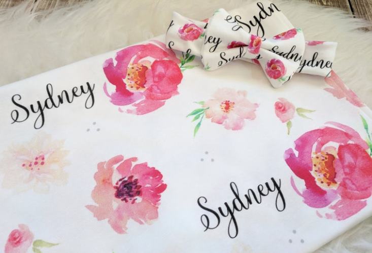 Personalized Floral Watercolor Swaddle Blanket