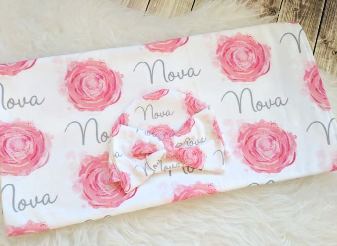 Personalized Sweet Rose Swaddle Blanket