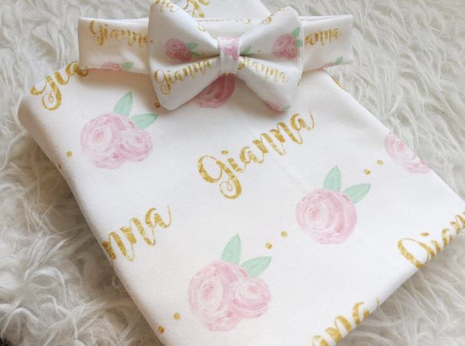 Pink & Gold Floral Personalized Swaddle Blanket