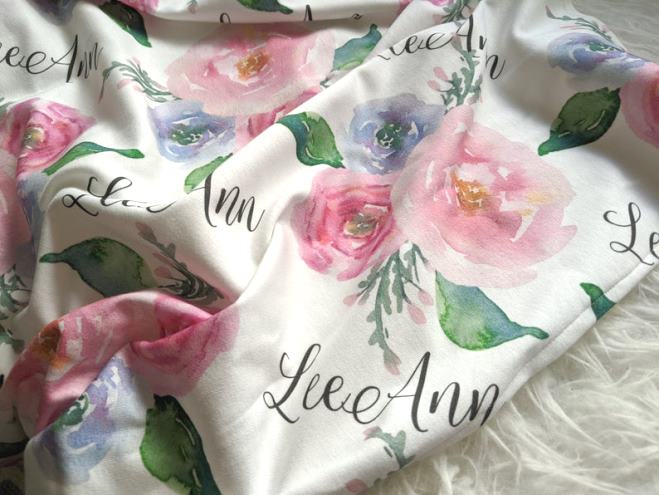 Watercolor Floral Personalized Swaddle Blanket