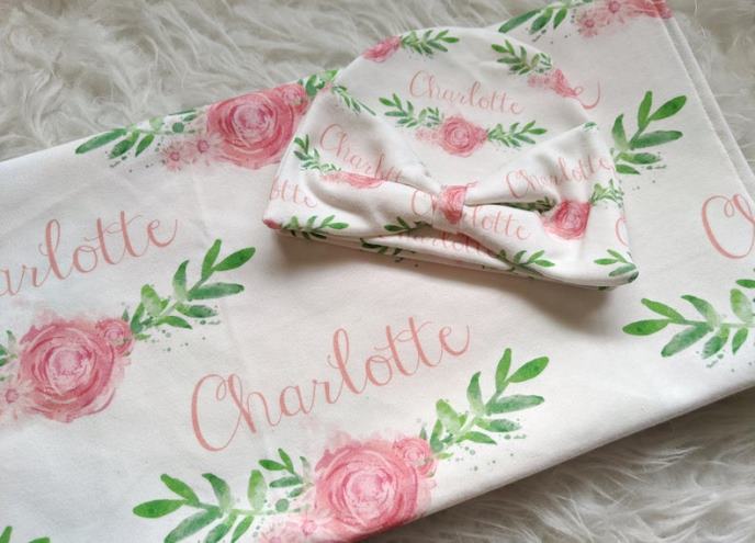 Rose Vine Personalized Swaddle Blanket