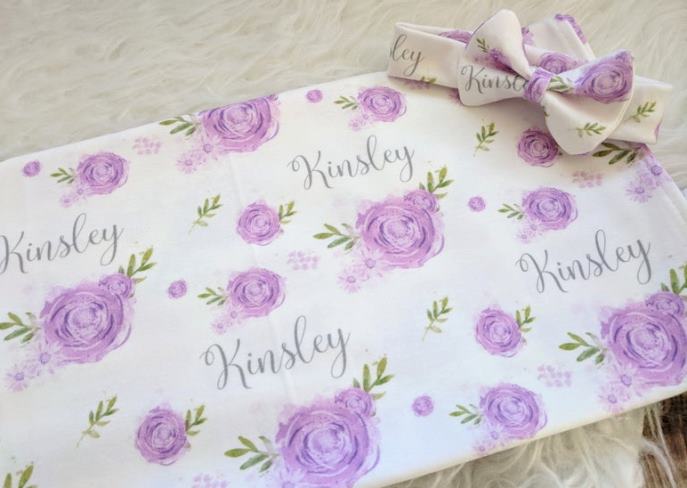 Lavender Rose Personalized Swaddle Blanket