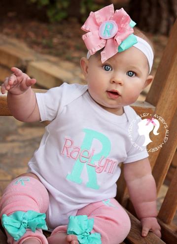 Personalized Baby Pink & Aqua Bodysuit