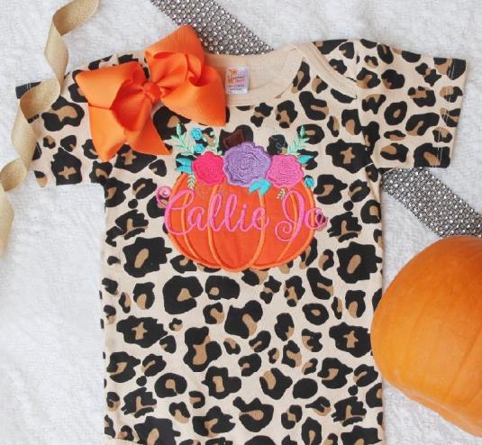 Personalized Floral Pumpkin Leopard Bodysuit
