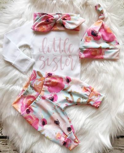 Little Sister Bright Floral Newborn Outfit