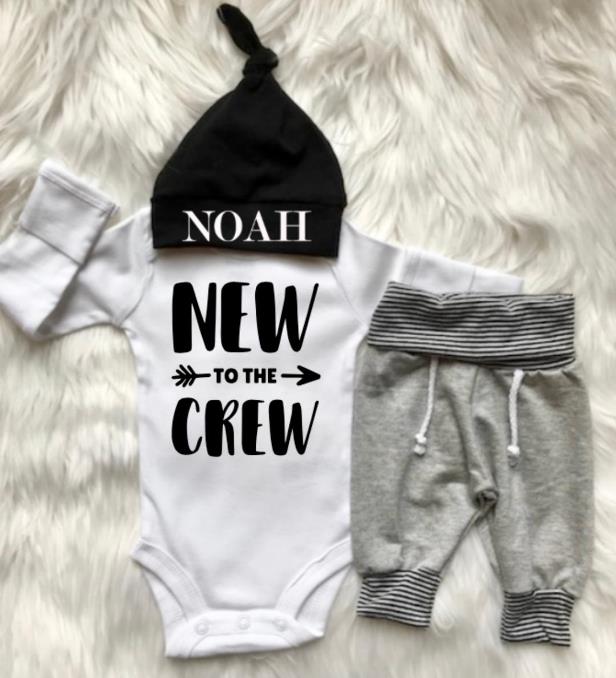 Newborn Boys New to the Crew Jogger Outfit and Matching Hat