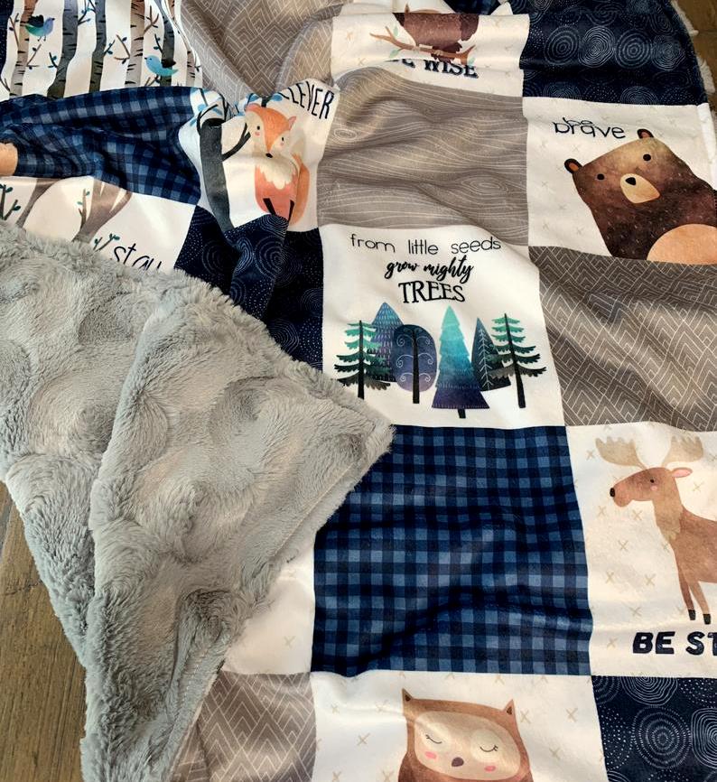 Baby Boys Woodland Animal Personalized Minky Blanket