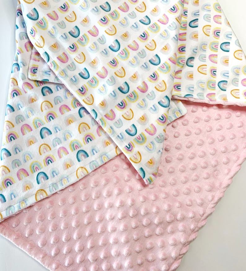 Baby Girl Rainbow Personalized Pink Minky Blanket