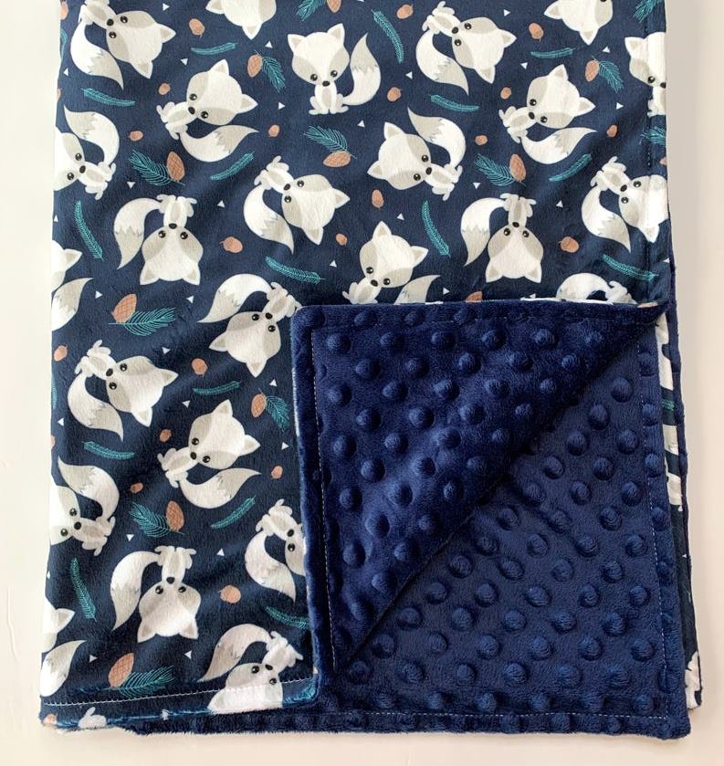 Baby Boys Little Foxes Personalized Navy Minky Blanket