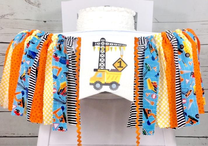 Boys 1st Birthday Construction Party Banner