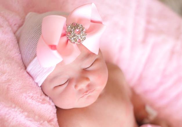 Sweet Pink Rhinestone Bow Newborn Boutique Hospital Hat