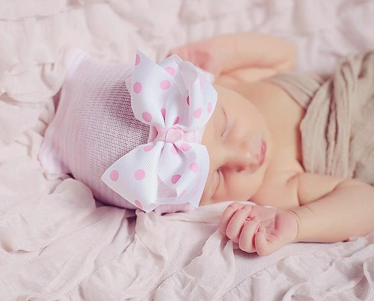 Pink Polka Dot Bow Newborn Boutique Hospital Hat