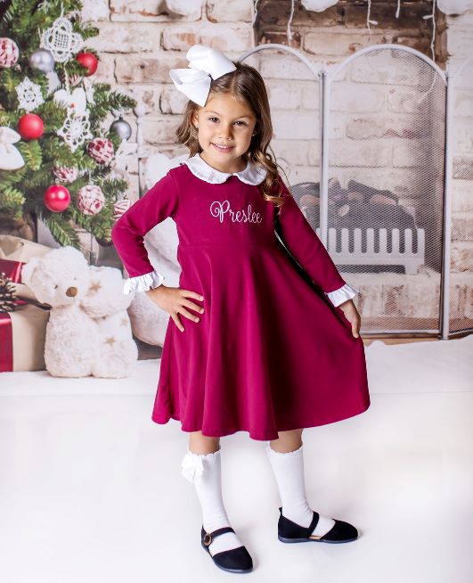Personalized Maroon & White Holiday Toddler Dress