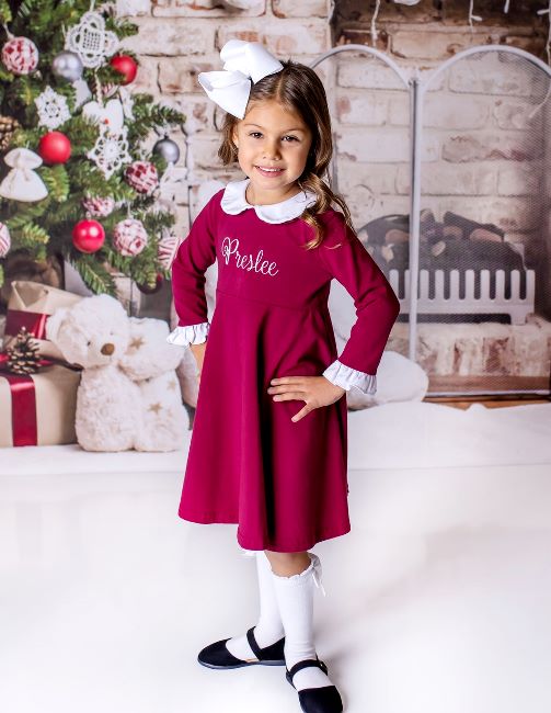 Personalized Maroon & White Holiday Toddler Dress