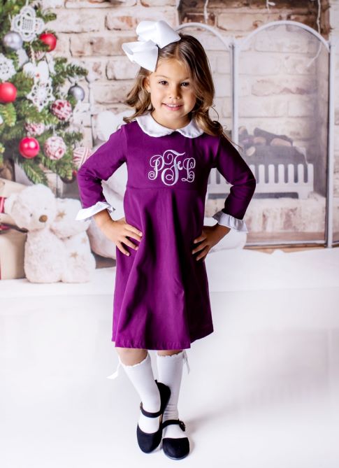 Personalized Purple & White Holiday Toddler Dress