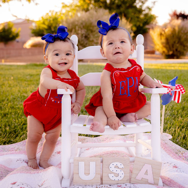 Personalized Patriotic Red Ruffle Romper with Matching Headband