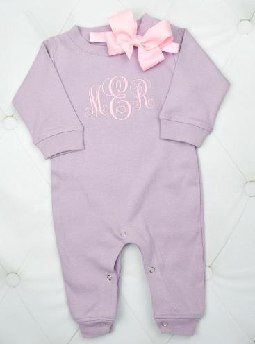 Lavender & Pink Personalized Romper with Matching Headband
