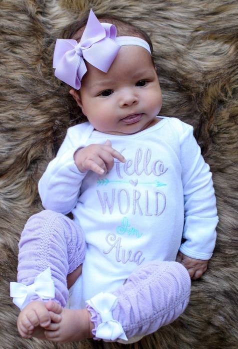 Hello World Personalized Lavender and Aqua 4pc. Onesie Leg Warmers and Headband Outfit Set