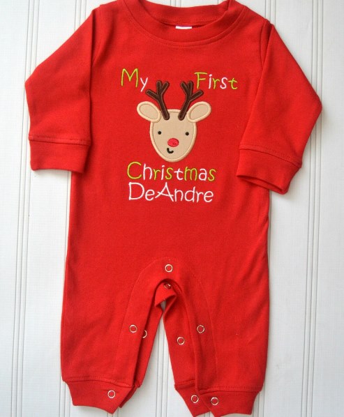 Baby Boys Red Personalized Reindeer Christmas Outfit