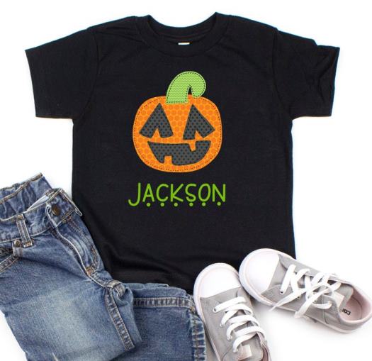 Boys Personalized Halloween Jack-O-Lantern Pumpkin Shirt