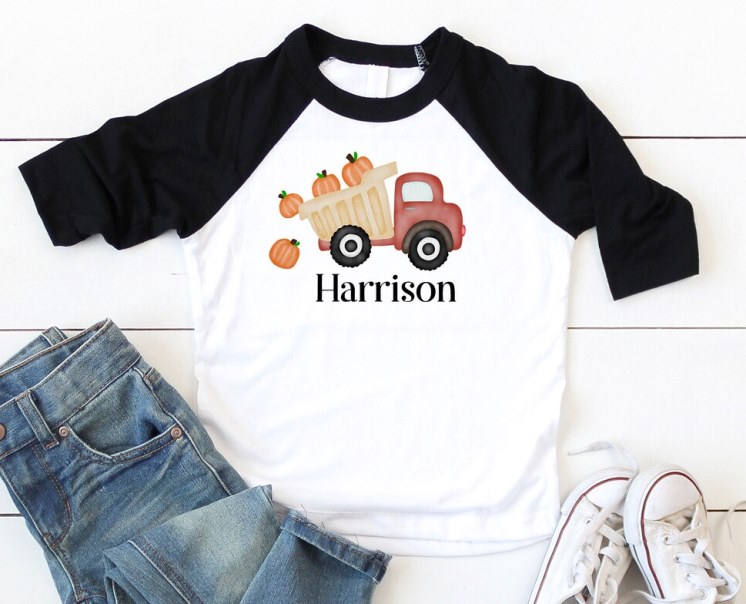 Boys Personalized Pumpkin Dump Truck Fall Shirt