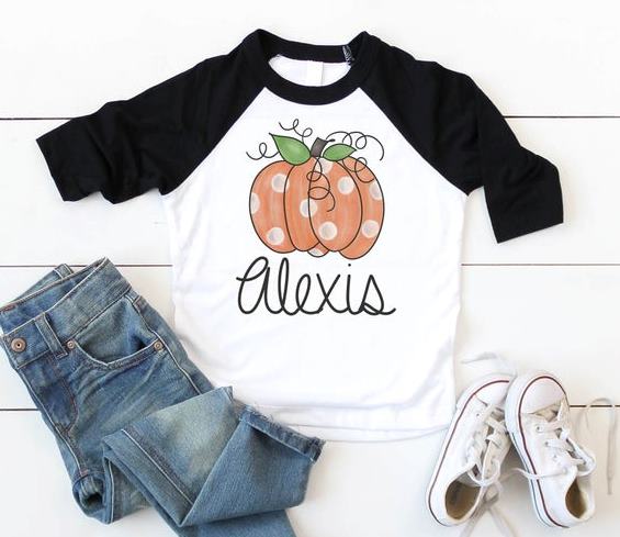 Girls Personalized Polka Dot Pumpkin Shirt for Fall