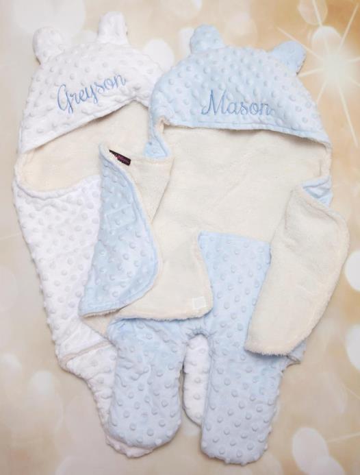 Baby Boy Personalized Minky Swaddle with Hood