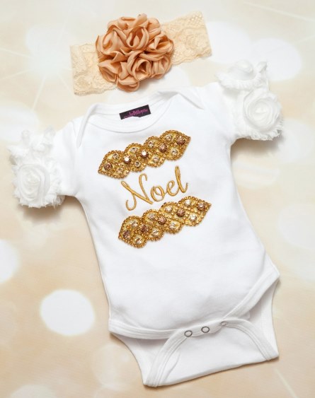 Gold Couture Personalized Holiday Outfit with Matching Headband