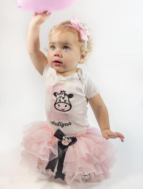 Personalized Baby Girl Farm Party Cow 1st Birthday Tutu Outfit 