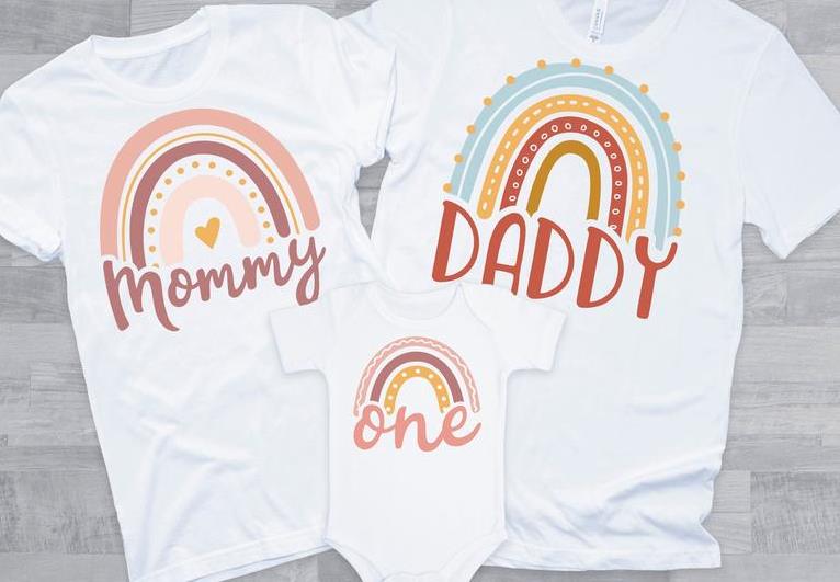 Boho Rainbow Family 1st Birthday Shirts for Baby Girl