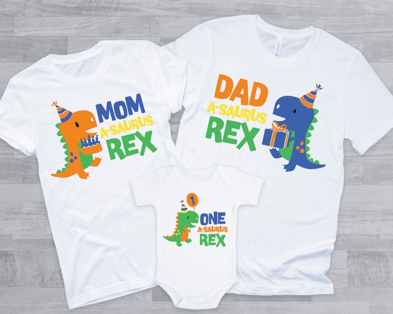 Dinosaur Family 1st Birthday Shirts for Baby Boy
