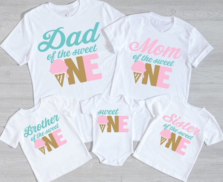 Sweet One Ice Cream Family 1st Birthday Shirts for Baby Girl