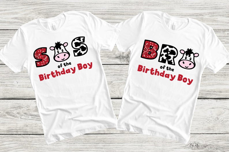 Farmhouse Red Cow ONE Family 1st Birthday Shirts for Baby Boy