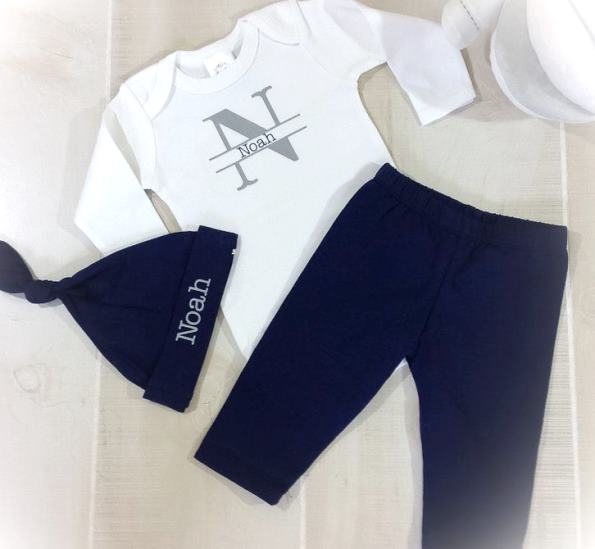 Baby Boys Navy & Gray Personalized Pants Set