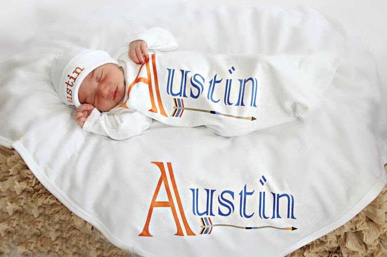 Boys Tribal Arrow Personalized Newborn Gown with Matching Hat