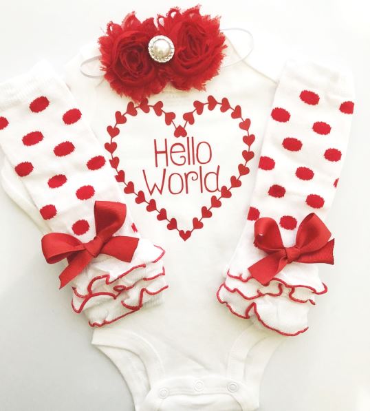 Red & White Heart Hello World Valentine's Day Outfit