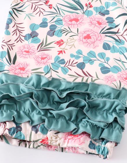 Baby Girls Pink & Teal Floral Ruffle Gown
