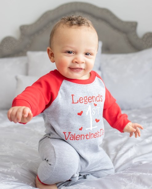 Red & Gray Baby Boys Personalized Valentine's Day Romper Outfit