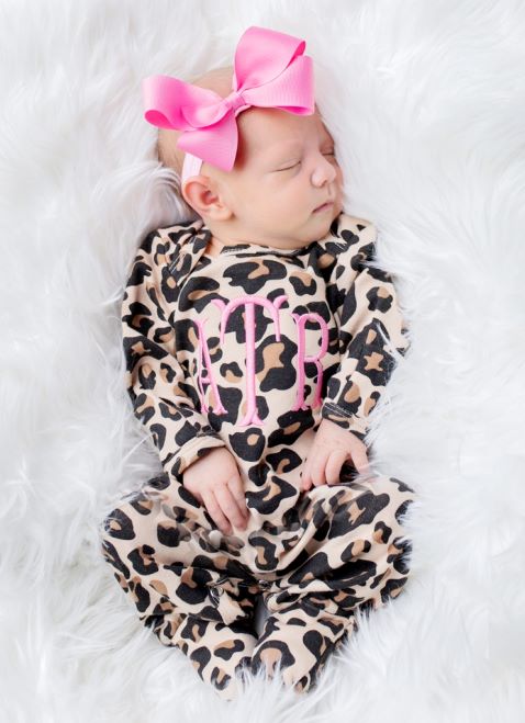 Newborn Hot Pink & Leopard Monogrammed Romper with Matching Headband