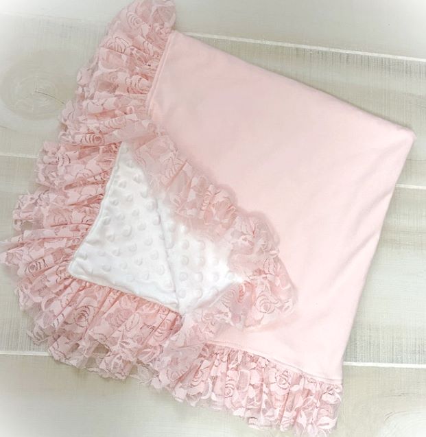 Pink Ruffle Lace Couture Minky Blanket for Baby Girl