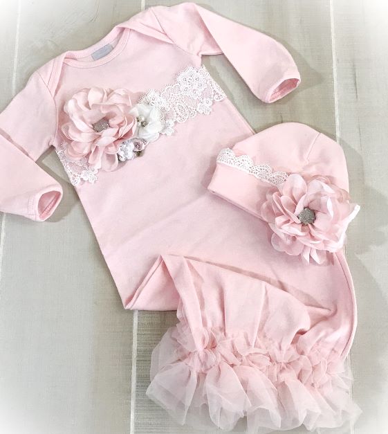 Sweet Pink Ruffle Lace Couture Flower Outfit