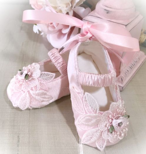 Pink Floral Lace Couture Crib Shoes