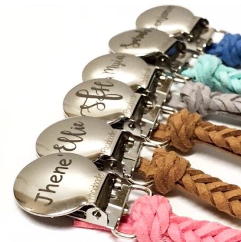 Choose Color - Braided Leather Engraved Pacifier Clip