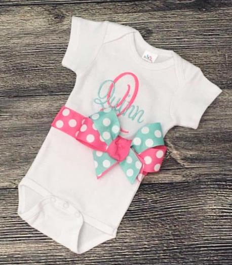Hot Pink & Aqua Personalized Bow Outfit