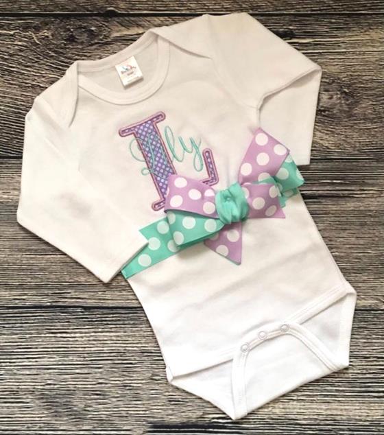 Lavender Lilac & Aqua Personalized Bow Outfit