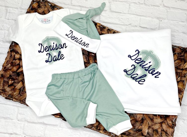 Sage & Navy Personalized Baby Boys Jogger Set
