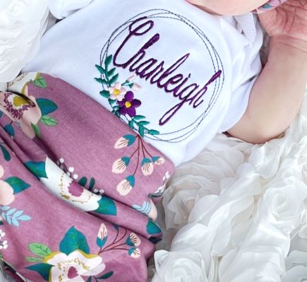 Baby Girls Personalized Plum Floral Onesie