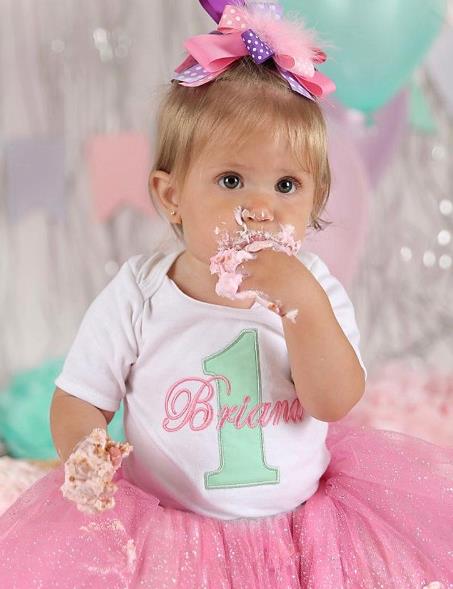 Mint & Pink Girls Personalized First Birthday Shirt
