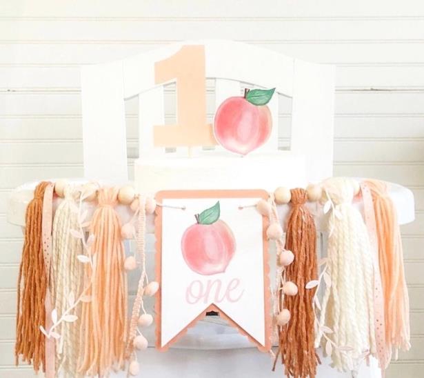 Peach First Birthday Highchair Yarn Tassel Banner