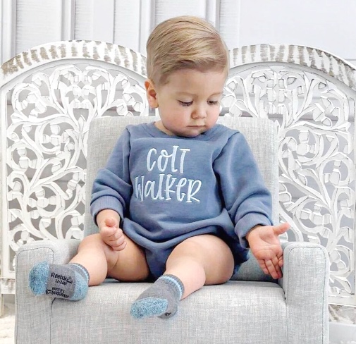 Baby Boys Blue Personalized Bubble Sweatshirt Romper